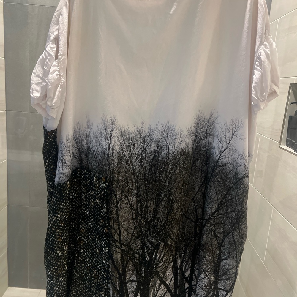 Elegant Black and White Tree Print Dress